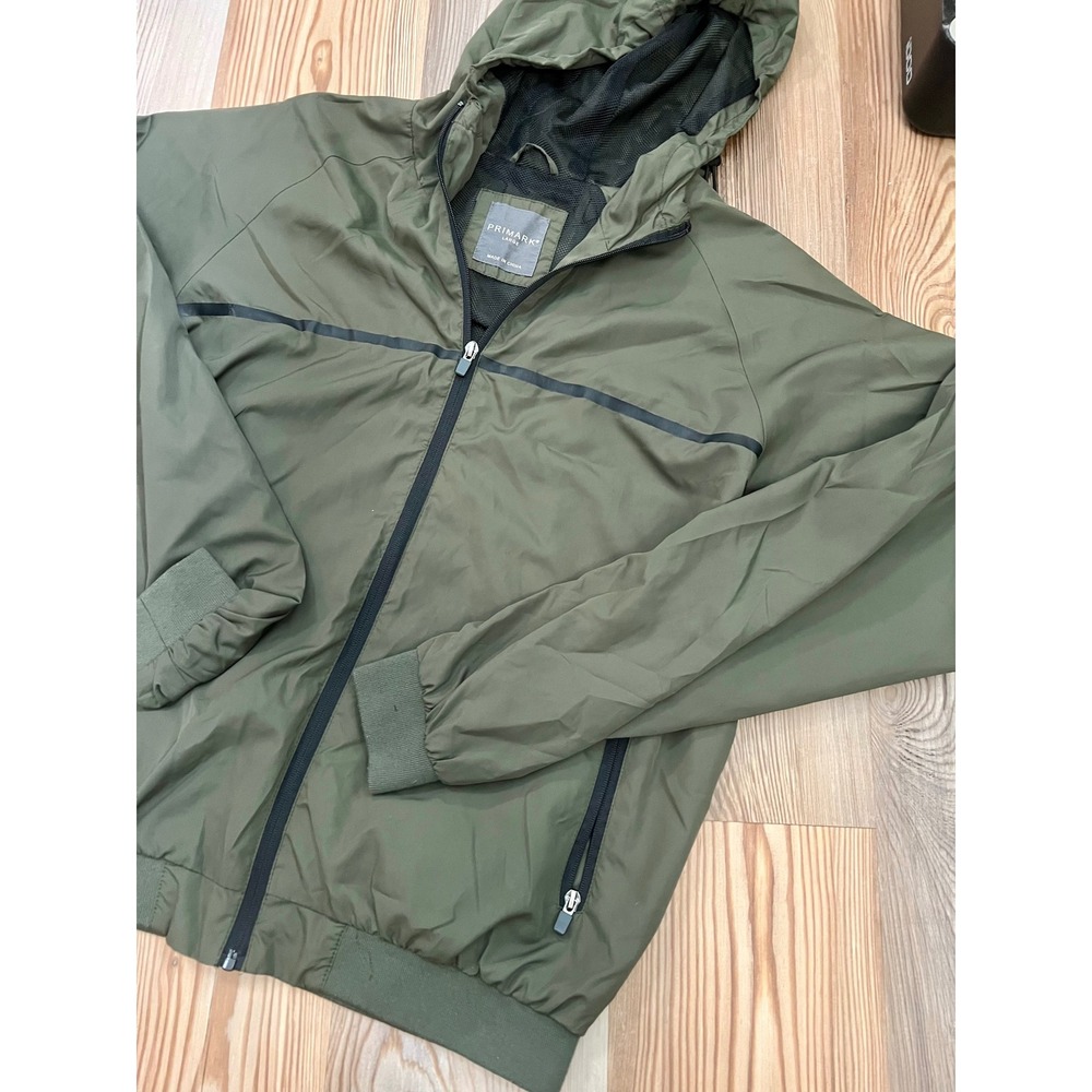 Primark Mens L Olive Green Hooded Windbreaker Outdoor Gorpcore Fisherman Jacket